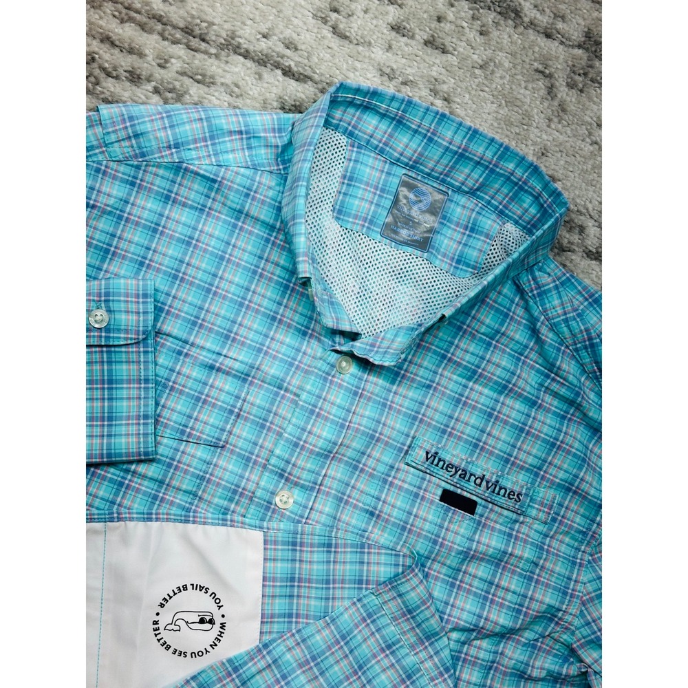 Vineyard Vines Harbor Shirt Mens S Blue Plaid Performance Fishing Long Sleeve